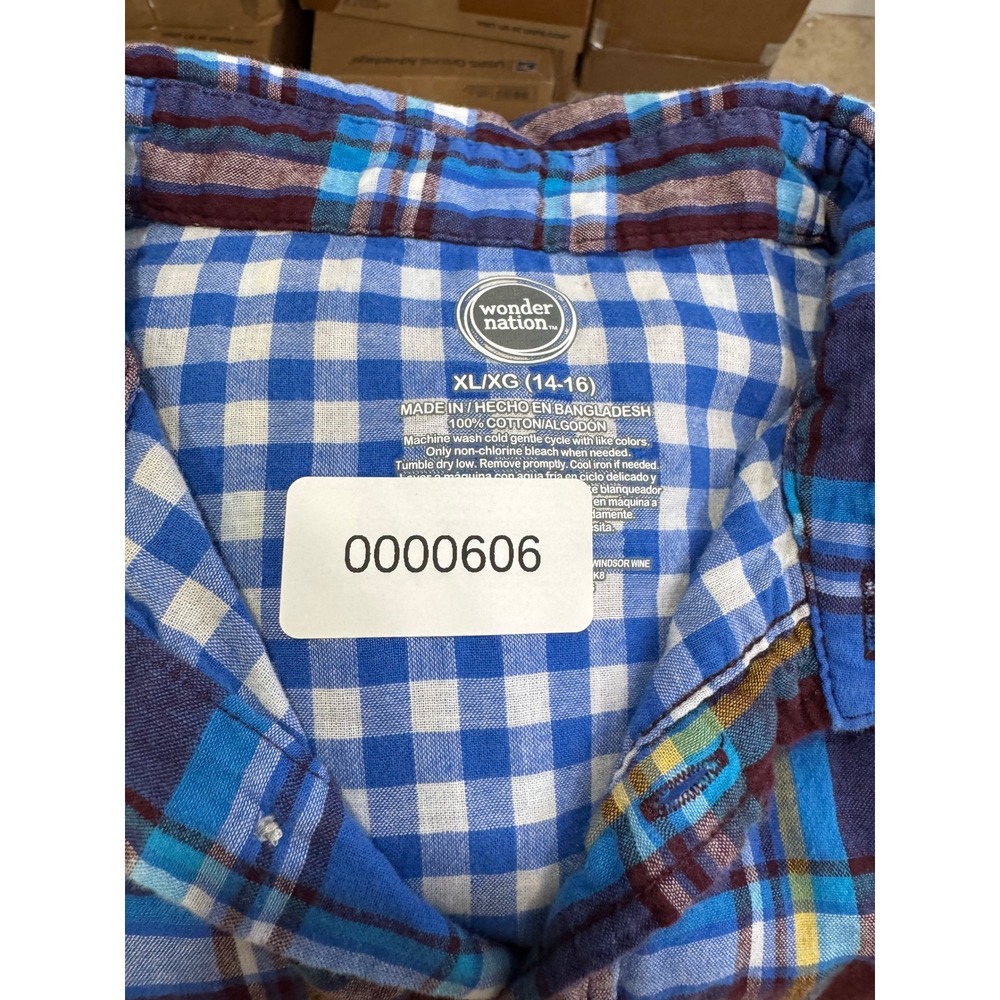 Wonder Nation Flannel Plaid Button Up Shirt Boys XL Windsor Wine Blue Cotton - Picture 5 of 5